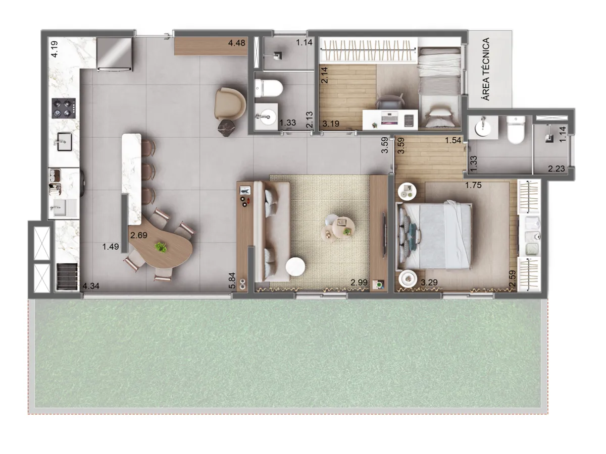 Eco Vila Pinheiros 8 Ecovila Pinheiros Planta Garden Sala Ampliada 67m2