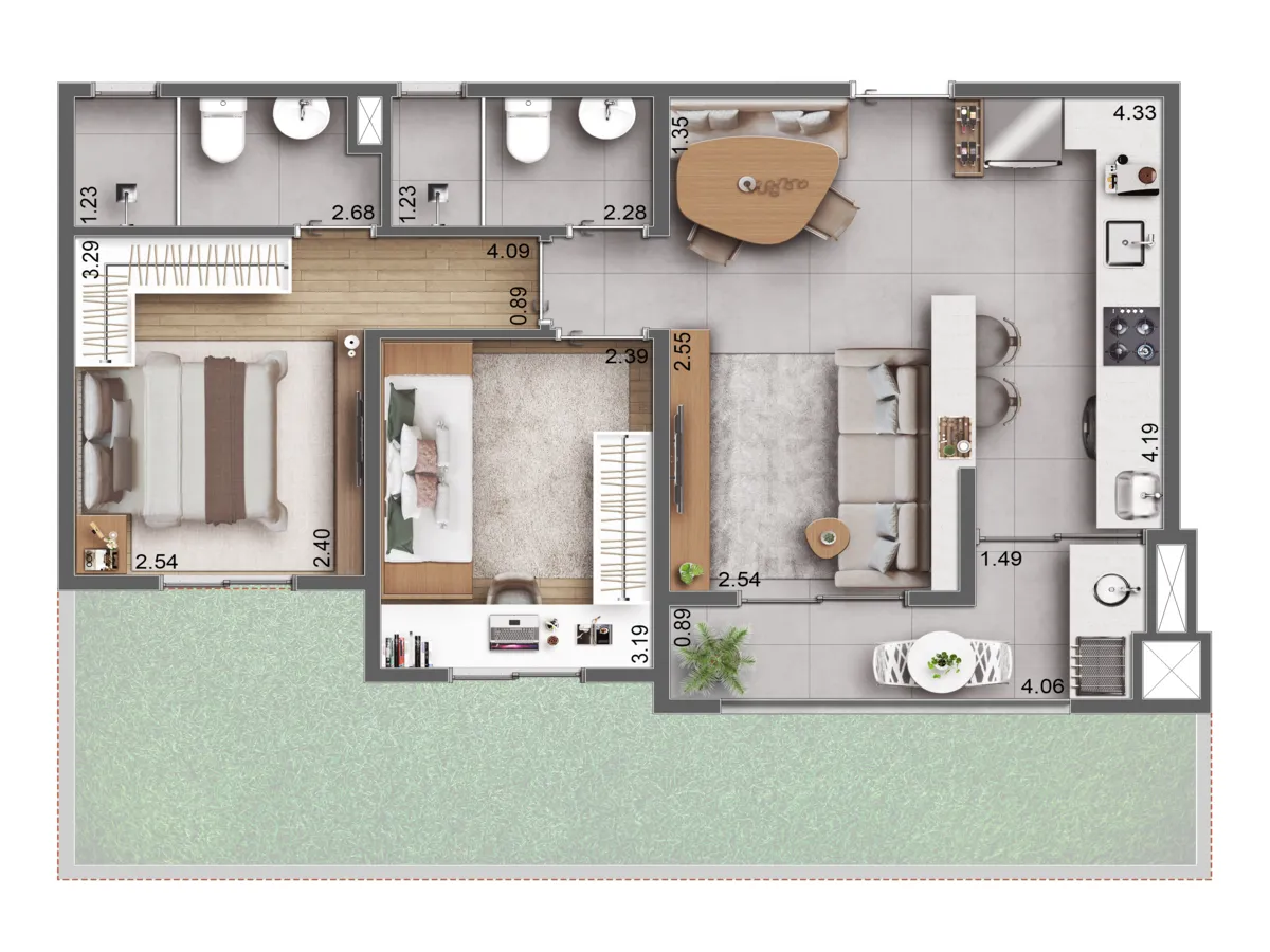 Eco Vila Pinheiros 6 Ecovila Pinheiros Planta Garden e Tipo 56m2 Suite